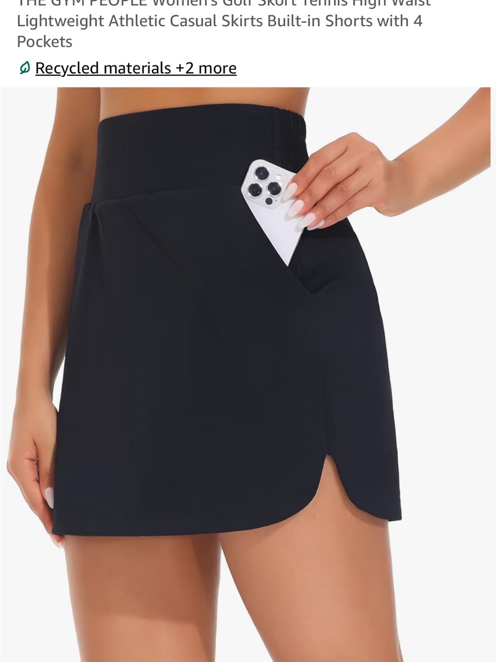 High-Waist Black Athletic Skort with Pocket